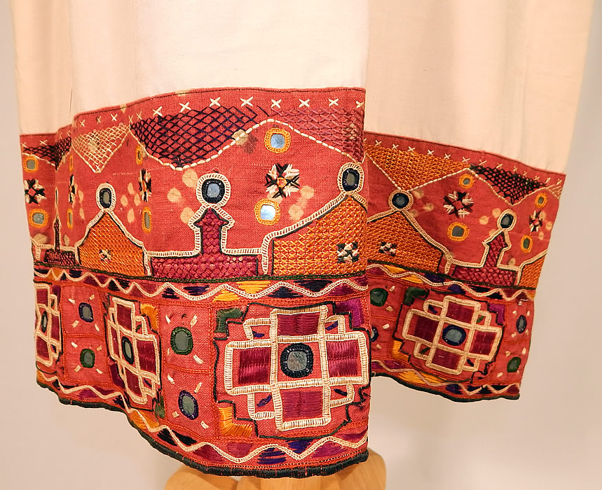 Vintage Indian Gujarati Kutch Work Embroidery Mirrored Art Deco Cocoon Coat
This is truly a rare and wonderful piece of Indian Pakistani folk culture boho meets Art Deco wearable art!