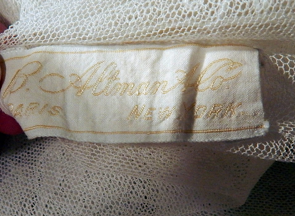 Vintage B. Altman & Co White Cotton Tulle Net Embroidered Lace Drop Waist Dress
There is a "B. Altman & Co. Paris New York" store label sewn inside.