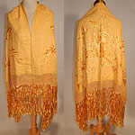 Vintage Golden Yellow Silk Embroidered Butterfly Macrame Fringe Flapper Shawl Scarf
