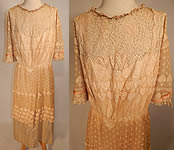 Edwardian Belle Epoque Cream Embroidered Net Lace Beaded Rosette Dress
