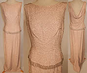 Vintage Hong Kong Custom Made Blush Pink Silk Silver Beaded Evening Gown
