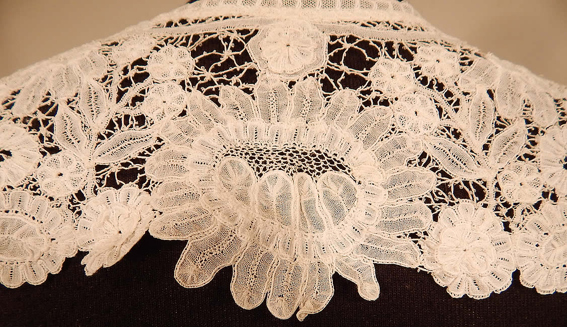 Victorian Antique Hand Made White Duchesse Bobbin Lace Shawl Collar
The collar measures 15 inches long and 6 inches wide. 