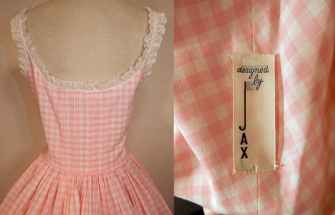 Vintage Designed by Jax Pink White Cotton Check Gingham Lace