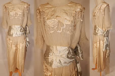 Edwardian Silk Embroidered Beaded Blue Ribbon Sash Belted Wedding Dress
