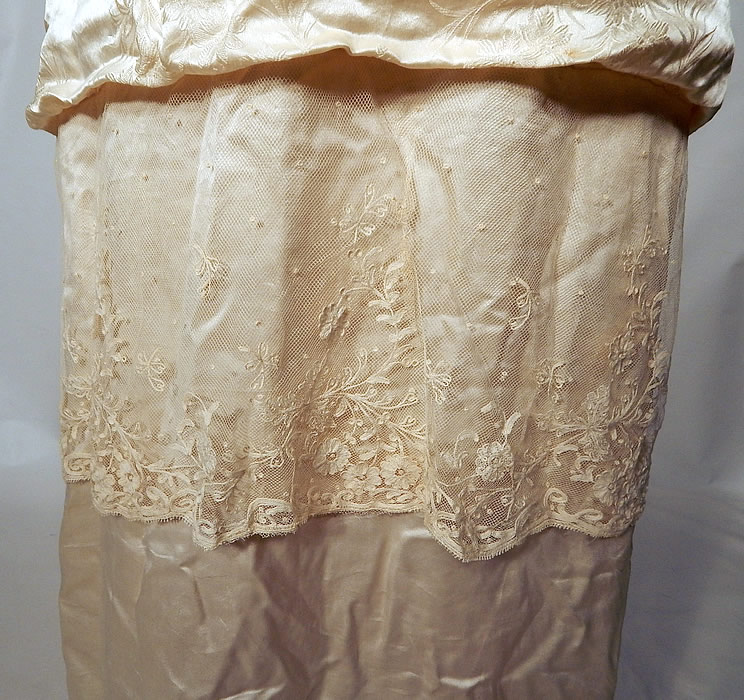 Edwardian Titanic Silk Damask Brocade Tambour Embroidery Lace Wedding Gown Dress
This is truly a wonderful piece of antique bridal wearable art!
