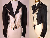 Victorian Black Silk White Lace Bolero Spencer Jacket Cropped Top
