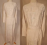 Edwardian Creamy Off White Linen Eyelet Embroidered Cutwork Garden Party Dress
