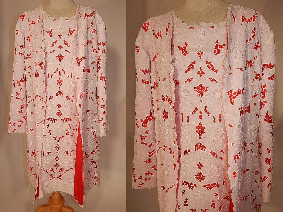 Vintage Casa Regional Portugal Madeira Hand Embroidery Lace Shift Dress & Coat
This vintage Casa Regional Portugal Madeira hand embroidery lace shift dress and coat dates from the 1960s. It is made of a white cotton silk blend fabric with hand embroidery eyelet cutwork floral pattern Madeira work from Portugal.
