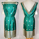 Vintage Elizabeth Bryne Seibu Hong Kong Green Silk Sari India Cocktail Dress NWT

