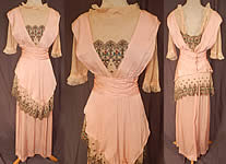Edwardian Titanic Era Pastel Pink Silk Silver Embroidered Lace Dress
