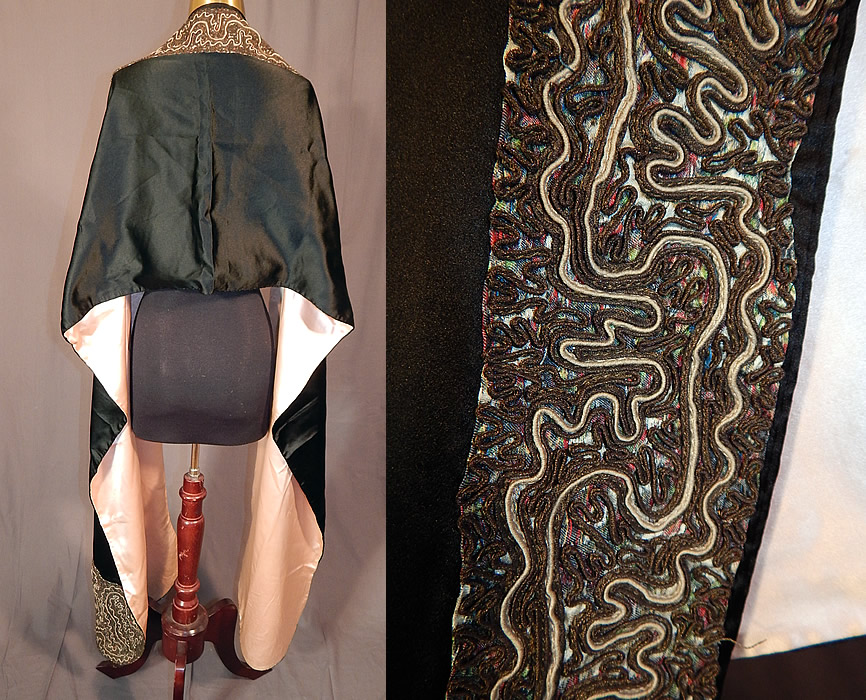 Vintage Art Deco Black Silk Gold Metallic Soutache