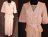 Edwardian Pink Cotton Pique Embroidered Peplum Dress Tea Gown
