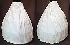 Victorian White Cotton Red Soutache Stitched Embroidery Full Petticoat Skirt
