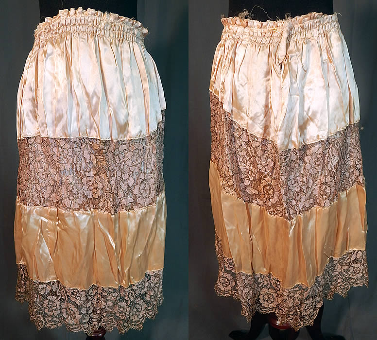 Vintage Pink Silk Gold Lamé Lame Lace Floral Flapper Skirt Dress Fabric
This vintage pink silk gold lamé lace floral flapper skirt dress fabric dates from the 1920s. It is made of a pink pastel silk satin fabric with woven gold metallic thread pink lace floral pattern trim inserts.