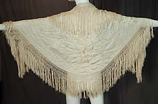 Antique Edwardian Cream Silk Embroidered Fringe Piano Shawl Wedding Cape