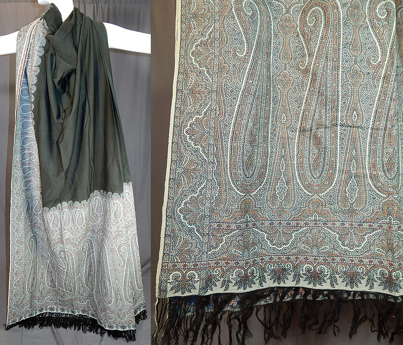 Victorian Antique Large Banquet Size Jacquard Loom Black & Blue Wool Paisley Shawl
These paisley shawls were very popular during the mid to late 1800s with at least one being included in every better class trousseau. This outstanding oversized large banquet size shawl throw tablecover measures 138 inches long and 66 inches wide. It is in excellent condition. This is truly a rare large sized example of paisley textile art!