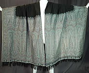Victorian Antique Large Banquet Size Jacquard Loom Black & Blue Wool Paisley Shawl
