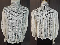 Edwardian Antique White Torchon Cluny Bobbin Lace Applique Blouse Shirt Top
