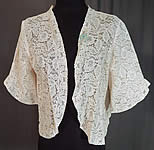 Vintage Forget Me Not Rosette Trim Cream Lace Cropped Bolero Boudoir Bed Jacket
