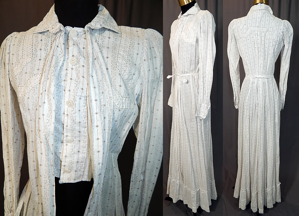 Domestic Wrapper Label Victorian Black & White Cotton Calico Print Workwear Dress
The dress measures 55 inches long, with a 26 inch waist, 34 inch bust and 23 inch long sleeves. 