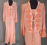 Vintage Art Deco Old Rose Pink Silk Crepe de Chine Appliqu&eacute;d Belted Bias Cut Dress
