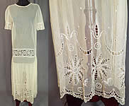 Vintage Cream Sheer Tulle Net Eyelet Cutwork Lace Floral Drop Waist Dress

