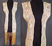 Vintage Yellow Boho Macrame Crochet Silk Ribbon Fringe Shawl Long Vest Jacket
