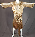 Vintage Art Deco Gold Lam&eacute; Lame Lace Belted Sash Scarf Shift Kaftan Flapper Dress
