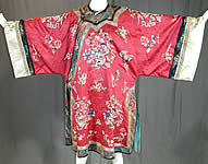 Antique Chinese Red Silk Embroidered Forbidden Stitch Sleeve Band Cuff Qipao Robe
