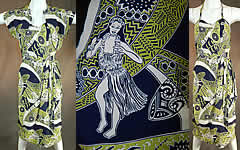 Vintage Poi Pounder Tog Hawaiian Hula Print Rayon Sarong Dress Shrug Jacket