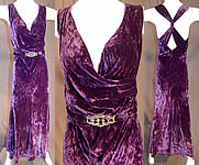 Vintage Art Deco Purple Panne Crushed Velvet Belted Bias Cut Evening Gown Dress
