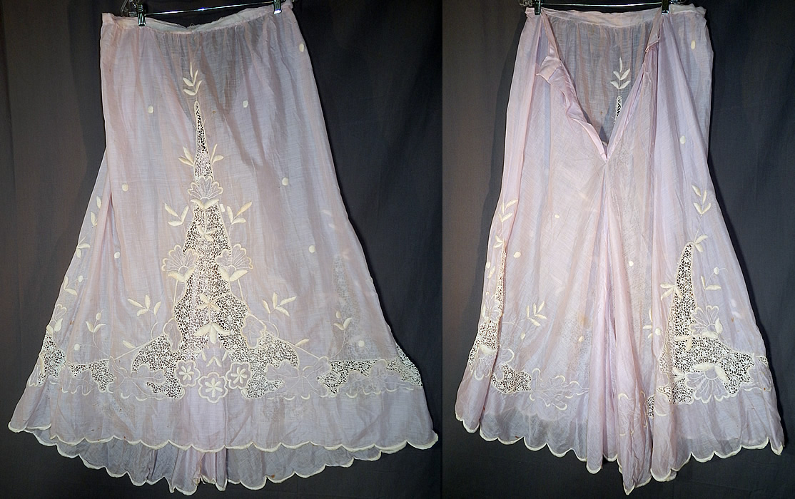 Edwardian Lavender Batiste White Embroidered Lace Trim Skirt Fabric
It is in good condition, missing the waistband and has not been cleaned, with only a few faint small stains. This is truly a wonderful piece of wearable antique lace art!