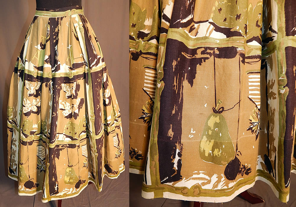 Vintage Century of Boston Cotton Twill Butterfly Artichoke Novelty Print Circle Skirt
This unique retro long circle skirt has a side zipper, button waistband closure and is unlined. 