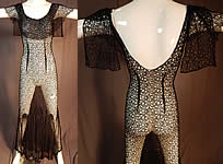 Vintage Sheer Black Silk Net Cobweb Lace Backless Bias Cut Evening Gown Dress
