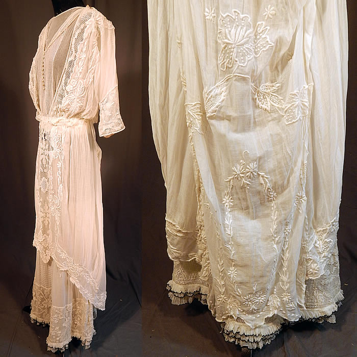 Edwardian Titanic Embroidered French Knot Batiste Filet Lace Lawn Dress Tea Gown
Great for design! 