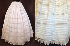 Victorian White Cotton Crochet Drawnwork Pleated Petticoat Full Hoop Skirt
