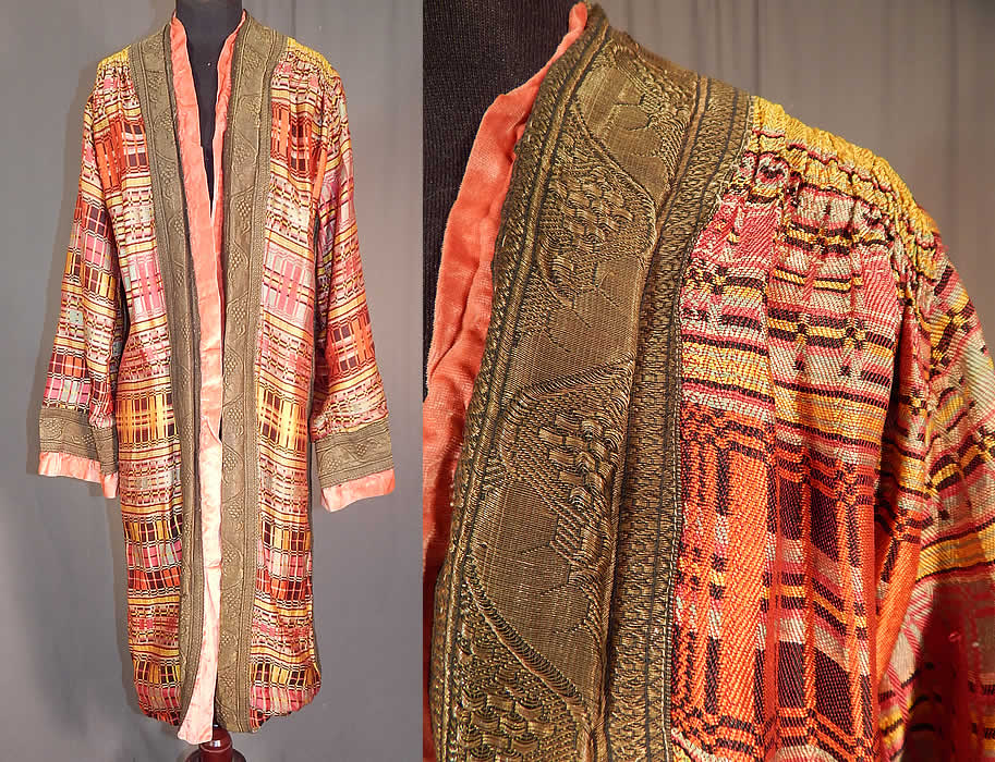 Vintage Art Deco Colorful Woven Silk Plaid Gold Lamé Flapper Opera Coat Lame
This amazing Art Deco colorful woven silk plaid gold lamé flapper opera coat dates from the 1920s.