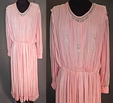 Vintage Pink Pastel Silk Chiffon Crystal Beaded Tear Drop Evening Gown Dress
