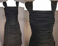 Vintage Heiress Swiss Made Black Silk Jersey Pleated Ruched Sheath Cocktail Dress
