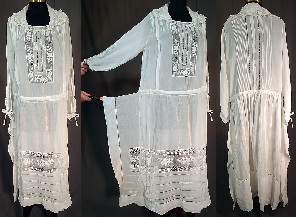 Vintage White Cotton Batiste Embroidered Maltese Bobbin Lace Peasant Dress
This vintage white cotton batiste embroidered Maltese bobbin lace peasant dress dates from the 1920s.
