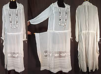 Vintage White Cotton Batiste Embroidered Maltese Bobbin Lace Peasant Dress
