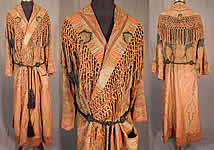 Victorian Antique Wool Paisley Shawl Collar Belted Robe Morning Dressing Gown
