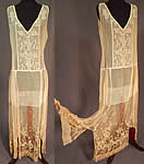 Vintage Cream Crochet Fishnet Embroidered Eyelet Lace Handkerchief Drop Waist Dress
