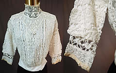 Edwardian Embroidered White Net Mixed Crochet Lace Bodice Blouse
