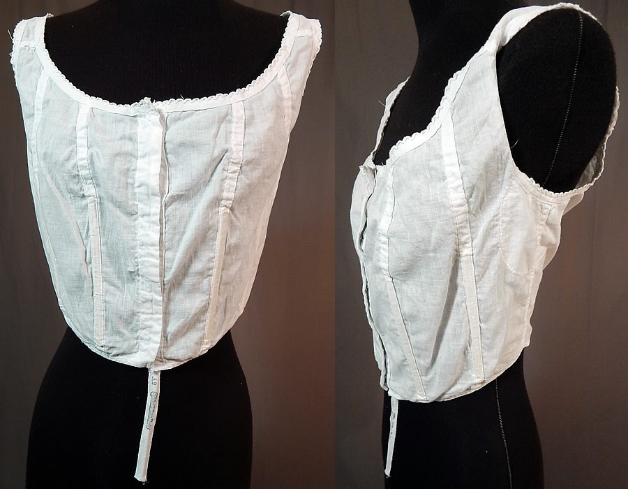 Vintage Edwardian White Cotton Camisole Corset Cover Stays Boning Bra Top
This vintage Edwardian era white cotton camisole corset cover stays boning bra top dates from 1905.
