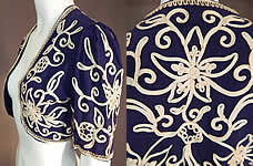 Vintage Irene Kay Navy Blue Silk Crepe Cream Soutache Shrug Bolero Jacket
