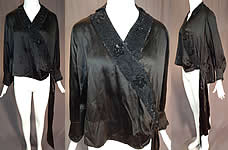 Vintage Art Deco Black Silk Sequin Beaded Flapper Blouse Dress Shirt
