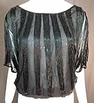 Vintage Art Deco Sheer Black Silk Beaded Batwing Sleeve Blouse Shirt Top
