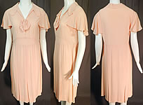 Vintage Pink Pastel Silk Crepe de Chine Drawn Work Cape Sleeve Day Dress
