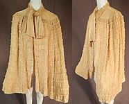 Vintage Art Deco Ruched Pleated Cream Silk Velvet Flapper Evening Cloak Cape
